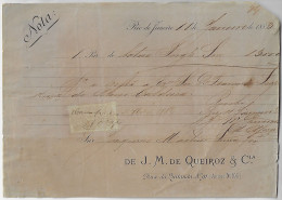 Brazil 1883 J. M. De Queiroz & Co Invoice Issued In Rio De Janeiro Tax Stamp Emperor Pedro II 200 Réis - Storia Postale