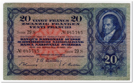 SWITZERLAND,20 FRANKEN,1952,P.39t,VF - Svizzera