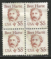 USA 1987 High Value 5$ Great Americans Bret Harte SC.#2196 MI#1941 Yv.#1772 In VFU Block4 Quartina - Strips & Multiples