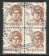 USA 1980 Great Americans C.19 Sequoyah  SC.#1859 MI#1452  In VFU Block4 Quartina - Collections