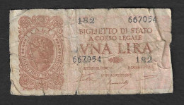 Italia - Banconota Circolata Da 1 Lira "Italia Laureata" P-29a - 1944 "Ventura-Simoneschi-Giovinco" #17 - Italië – 1 Lira
