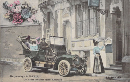 FRANCE - PARIS - De Passage A Paris Je Vous Envoie Mes Amitiés - Fantaisie - Vieille Voiture - Carte Postale Ancienne - Autres & Non Classés