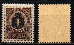 ITALIA LUOGOTENENZA - 1945 -RECAPITO AUTORIZZATO - CON SOVRASTAMPA - MNH - Geautoriseerde Privédienst