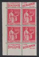 BLOC DE 4 TIMBRES NEUF ** ISSU DE CARNET Au TYPE PAIX N° 283 Avec BANDE PUB LISEZ BENJAMIN - Unused Stamps