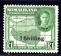 SOMALILAND PROTECTORATE - 1951 KGVI 1/- ON 1R DEFINITIVE STAMP FINE MOUNTED MINT MM * SG 132 - Somaliland (Protectorate ...-1959)