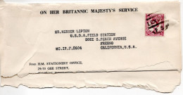 60864 - Grossbritannien - Ca. 1956 - 6d Wilding (perfin) EF A Streifband (Oeffnungsmgl U) LONDON -> Fresno, CA (USA) - Covers & Documents