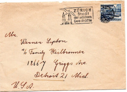 60865 - Schweiz - 1949 - 40Rp Landschaften EF A Bf (Klappe Fehlt) ZUERICH - ... -> Detroit, MI (USA) - Cartas & Documentos