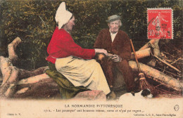 COUPLE - Un Vieux Couple Assis Sur Un Tronc D'arbre - Colorisé - Carte Postale Ancienne - Couples