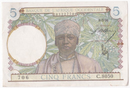 Banque De L'Afrique Occidentale 5 Francs 6 3 1941, Alph : C 8050 N° 706, Non Circuler, Avec Son Craquant D’origine - Autres - Afrique