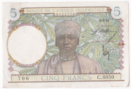 Banque De L'Afrique Occidentale 5 Francs 6 3 1941, Alph : C 8050 N° 706, Non Circuler, Avec Son Craquant D’origine - Altri – Africa