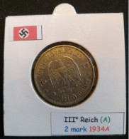 Pièce De 2 Reichsmark De 1934A (Berlin) Eglise De Garnison Avec Date RARE (position A) - 2 Reichsmark
