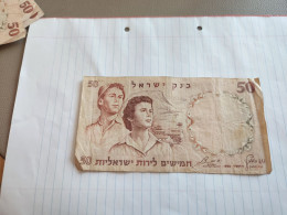 Israel-50 LIROT BOY AND GIRL-(1960)-(GREEN NUMBER)-(197)-(499257-ש/1)-USED-crease/stain-BANK NOTE - Israel