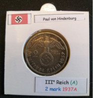 Pièce De 2 Reichsmark De 1937A (Berlin) Paul Von Hindenburg (position A) - 2 Reichsmark