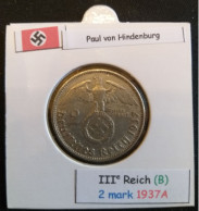 Pièce De 2 Reichsmark De 1937A (Berlin) Paul Von Hindenburg (position B) - 2 Reichsmark