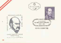 AUSTRIA. FDC CENTENARY OF IGNAZ PHILIPP SEMMELWEIS. MEDICINE. WIEN. 1965 - FDC