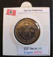 Pièce De 2 Reichsmark De 1937G (Karlsruhe) Paul Von Hindenburg (position A) - 2 Reichsmark