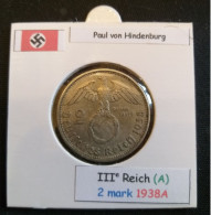 Pièce De 2 Reichsmark De 1938A (Berlin) Paul Von Hindenburg (position A) - 2 Reichsmark