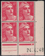 GANDON - N°721A - BLOC DE 4 TIMBRES - COIN DATE - DU 24-4-1948 - COTE 2€. - 1950-1959