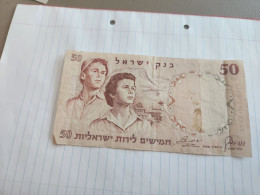 Israel-50 LIROT BOY AND GIRL-(1960)-(BROWN NUMBER)-(206)-(134636-ה/2)-crease/stain-USED-BANK NOTE - Israël