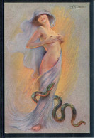 19410 S. Meunier - La Femme Et Le Serpent - Serie 64 N° 1 - Erotisme - Femme Nue Se Couvrant Les Seins - Meunier, S.