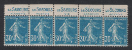 BANDE DE 5 TIMBRES NEUF ** ISSU DE CARNET Au TYPE SEMEUSE CAMÉE N° 192 Avec BANDE PUB LE SECOURS ASSURANCE VIE ACCIDENTS - Ongebruikt