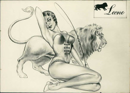 PIN-UP RISQUE BEAUTY  HUMORISTIC POSTCARD & ZODIAC SIGN - LION - 1960s (TEM418) - Pin-Ups