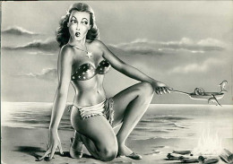 PIN-UP RISQUE BEAUTY IN BIKINI - HUMORISTIC POSTCARD - 1950s  (TEM423) - Pin-Ups