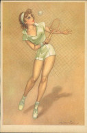 PIN-UP  BEAUTY & TENNIS - HUMORISTIC POSTCARD SIGNED MARAJA - 1950s  (TEM428) - Pin-Ups