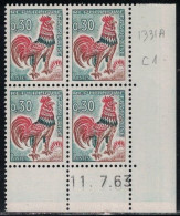 COQ DE DECARIS - N°1331A - BLOCS DE 4 - COIN DATE - 11-7-1963 - COTE 5€. - 1960-1969