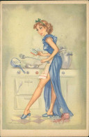 PIN-UP  BEAUTY COOKING - HUMORISTIC POSTCARD SIGNED MARAJA - 1950s  (TEM430/2) - Pin-Ups