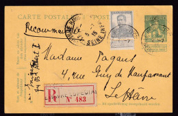 DDFF 207 -  Entier Postal Pellens + TP Pellens 50 C - RECOMMANDE LE HAVRE Spécial 1915 En Locale - Tarjetas 1909-1934