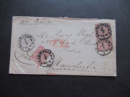 AD NDP Um 1868 Mi.Nr.9 (3) 1x Waagerechtes Paar Auslandsbrief PD Stempel FFM - Manchester Via Ostende / Franco - Lettres & Documents