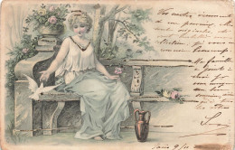 ARTS - Peintures Et Tableaux - Une Jeune Femme Assise Avec Une Hirondelle - Carte Postale Ancienne - Peintures & Tableaux