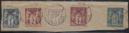 PARIS - SAGE - FRAGMENT D'ENTIER POSTAL 15c AVEC COMPLEMENT 1-2-3-4c SAGE - CACHET PARIS 8 R. DE CHOISEUL LE 23-8-1897. - 1876-1898 Sage (Type II)