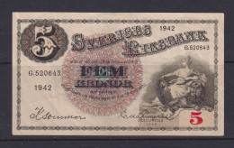 SWEDEN - 1942 5 Kronor Circulated Banknote As Scans - Svezia