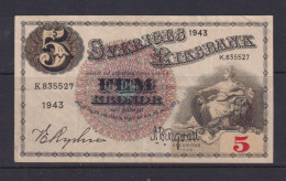 SWEDEN - 1943 5 Kronor Circulated Banknote As Scans - Suède