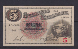 SWEDEN - 1948 5 Kronor AUNC/XF Banknote As Scans - Svezia