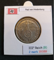 Pièce De 2 Reichsmark De 1938B (Vienne) Paul Von Hindenburg (position B) - 2 Reichsmark