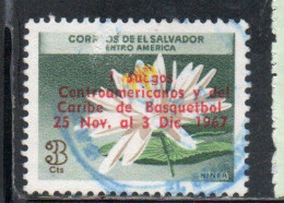 EL SALVADOR 1967 WATER LILY FLOWER OVERPRINTED CENTRAL AMERICAN BASKETBALL GAMES 3c USED USATO OBLITERE' - Salvador