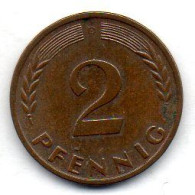 GERMANY - FEDERAL REPUBLIC, 2 Pfennig, Bronze, Year 1962-D, KM # 106 - 2 Pfennig