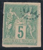 SAGE - 5c DECOUPE D'ENTIER - OBLITERATION - OL EN BLEU CERCLE POINTILLES. - 1876-1898 Sage (Type II)