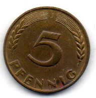 GERMANY - FEDERAL REPUBLIC, 5 Pfennig, Brass, Year 1949-J, KM # 102 - 5 Pfennig