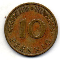 GERMANY - FEDERAL REPUBLIC, 10 Pfennig, Brass, Year 1949-G, KM # 103 - 10 Pfennig