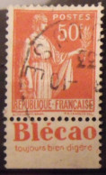 Timbre à Bande Publicitaire. Paix N° 283. 50 C. Type I 1. Pub Pubs Publicitaires Carnet. Blécao. - Autres & Non Classés