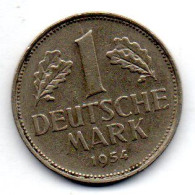 GERMANY - FEDERAL REPUBLIC, 1 Mark, Copper-Nickel, Year 1954-F, KM # 110 - 1 Marco