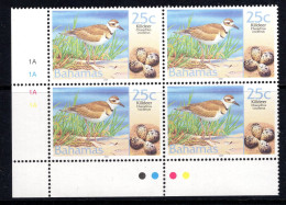 Bahamas 2004 Birds & Their Eggs - 2005 Imprint Date - 25c Killdeer Plate Block MNH (SG 1359a Variety) - Bahamas (1973-...)