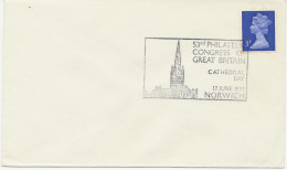 GB SPECIAL EVENT POSTMARKS 1971 53RD PHILATELIC CONGRESS OF GREAT BRITAIN NORWICH - CATHEDRAL DAY - Storia Postale