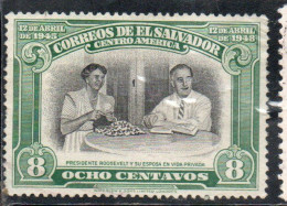 EL SALVADOR 1948 PRESIDENT FRANKLIN D. ROOSEVELT AND MRS 8c USED USATO OBLITERE' - Salvador