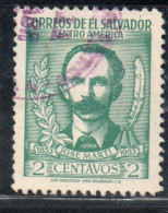 EL SALVADOR 1953 JOSE MARTI CUBAN PATRIOT 2c USED USATO OBLITERE' - Salvador