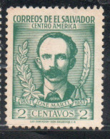 EL SALVADOR 1953 JOSE MARTI CUBAN PATRIOT 2c MH - Salvador